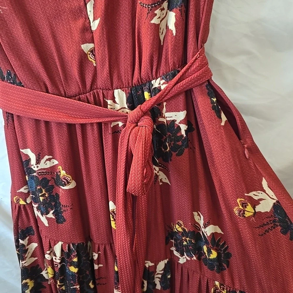 Free People All I Got Tiered Maxi Dress Size 0 Rust Butterfly Floral Front‎ Tie